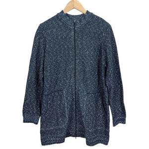 Pure Jill Double Zip Blue Knit Sweater Jacket Size Medium Cotton Blend Women’s